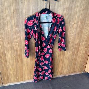 Black and red flower, DVF silk wrap dress
